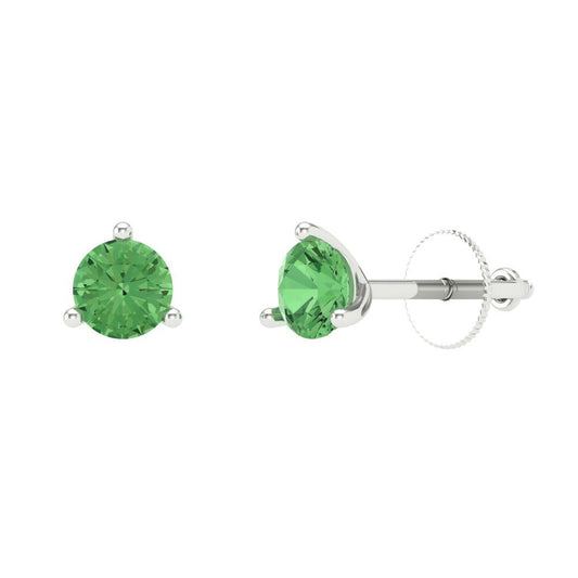 0.5 ctw Green Zirconia Studs Earrings | 4.0mm Round Cut White Gold Screw back | April Birthstone