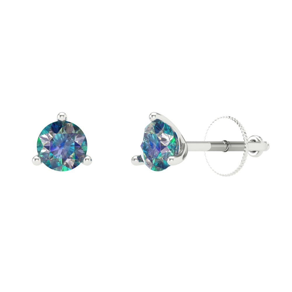 0.5 ctw Blue Moissanite Studs Earrings | 4.0mm Round Cut White Gold Screw back | April Birthstone