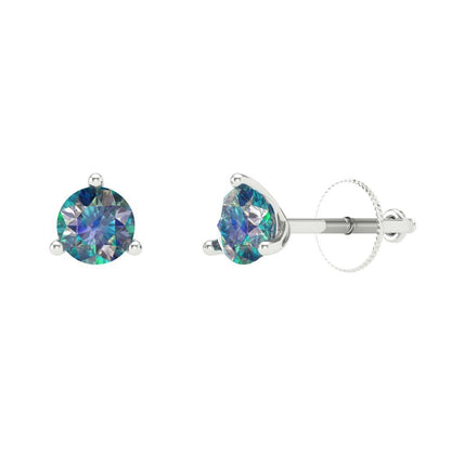 0.5 ctw Blue Moissanite Studs Earrings | 4.0mm Round Cut White Gold Screw back | April Birthstone