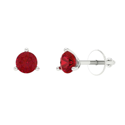 0.5 ctw Ruby Studs Earrings | 4.0mm Round Cut White Gold Screw back | July Birthstone