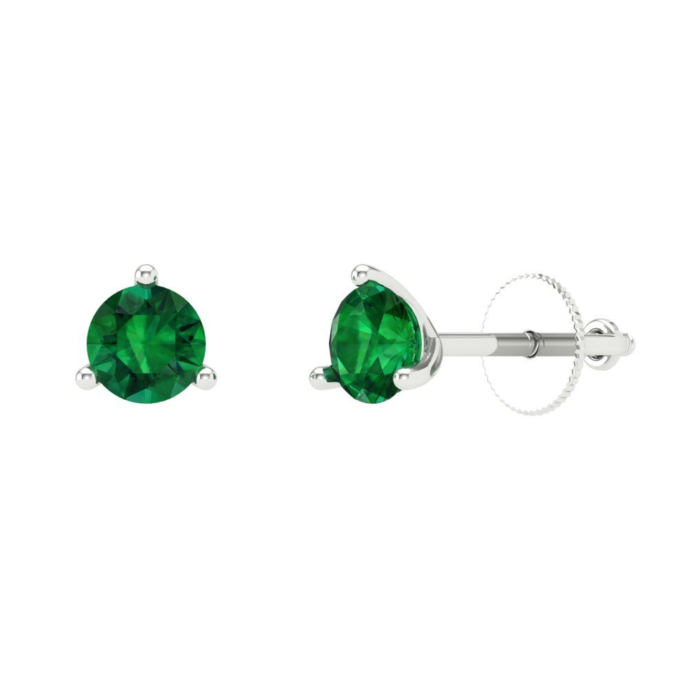 0.5 ctw Emerald Studs Earrings | 4.0mm Round Cut White Gold Screw back | May Birthstone