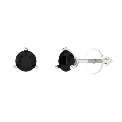 0.5 ctw Onyx Studs Earrings | 4.0mm Round Cut White Gold Screw back | July Birthstone