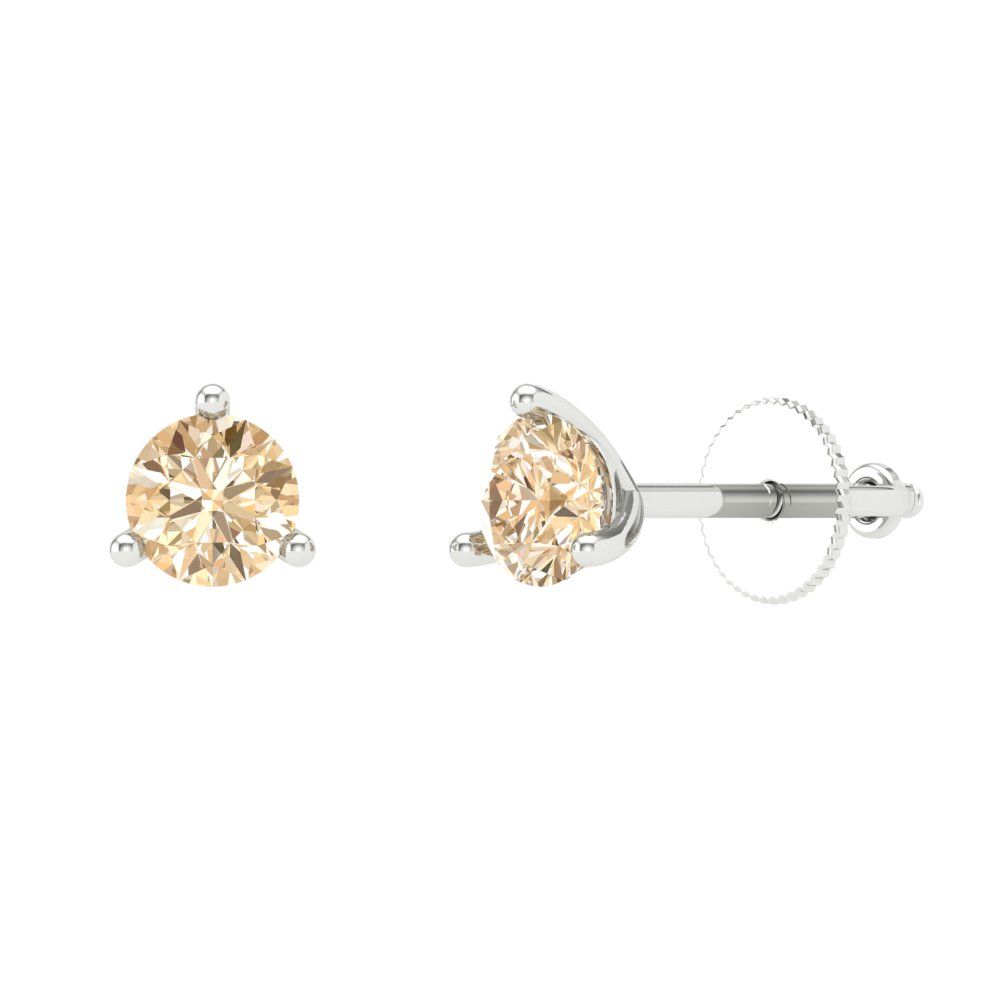 0.5 ctw Morganite Studs Earrings | 4.0mm Round Cut White Gold Screw back | February Birthstone