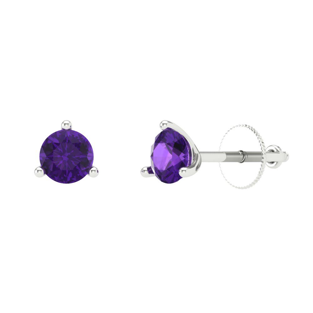 0.5 ctw Amethyst Studs Earrings | 4.0mm Round Cut White Gold Screw back | February Birthstone