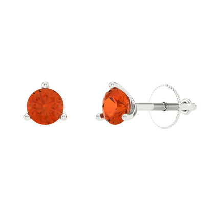 0.5 ctw Red Zirconia Studs Earrings | 4.0mm Round Cut White Gold Screw back | April Birthstone