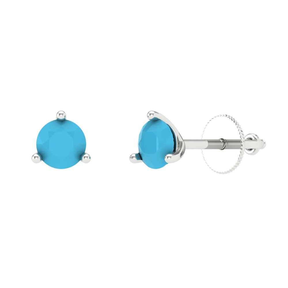 0.5 ctw Turquoise Studs Earrings | 4.0mm Round Cut White Gold Screw back | December Birthstone