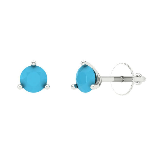 0.5 ctw Turquoise Studs Earrings | 4.0mm Round Cut White Gold Screw back | December Birthstone