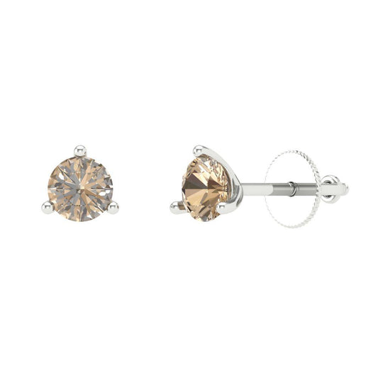 0.5 ctw Yellow Moissanite Studs Earrings | 4.0mm Round Cut White Gold Screw back | April Birthstone