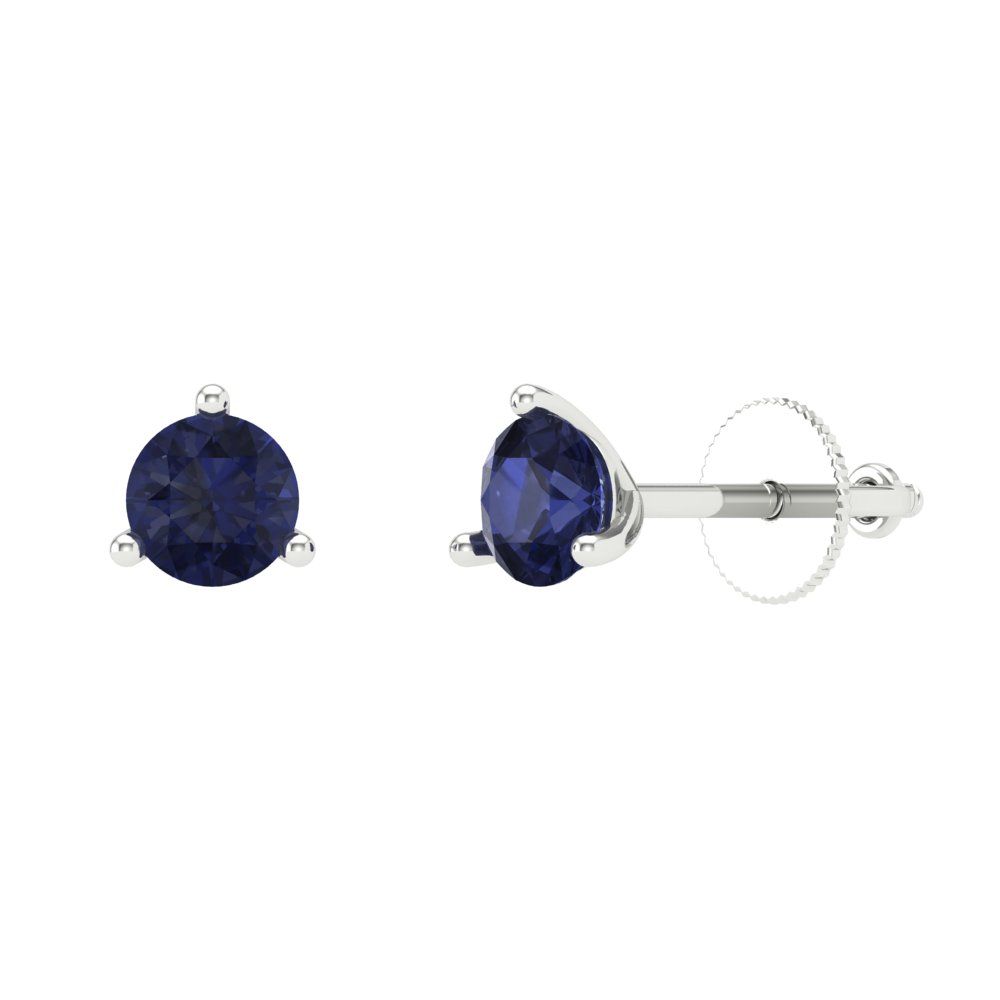 0.5 ctw Blue Sapphire Studs Earrings | 4.0mm Round Cut White Gold Screw back | September Birthstone