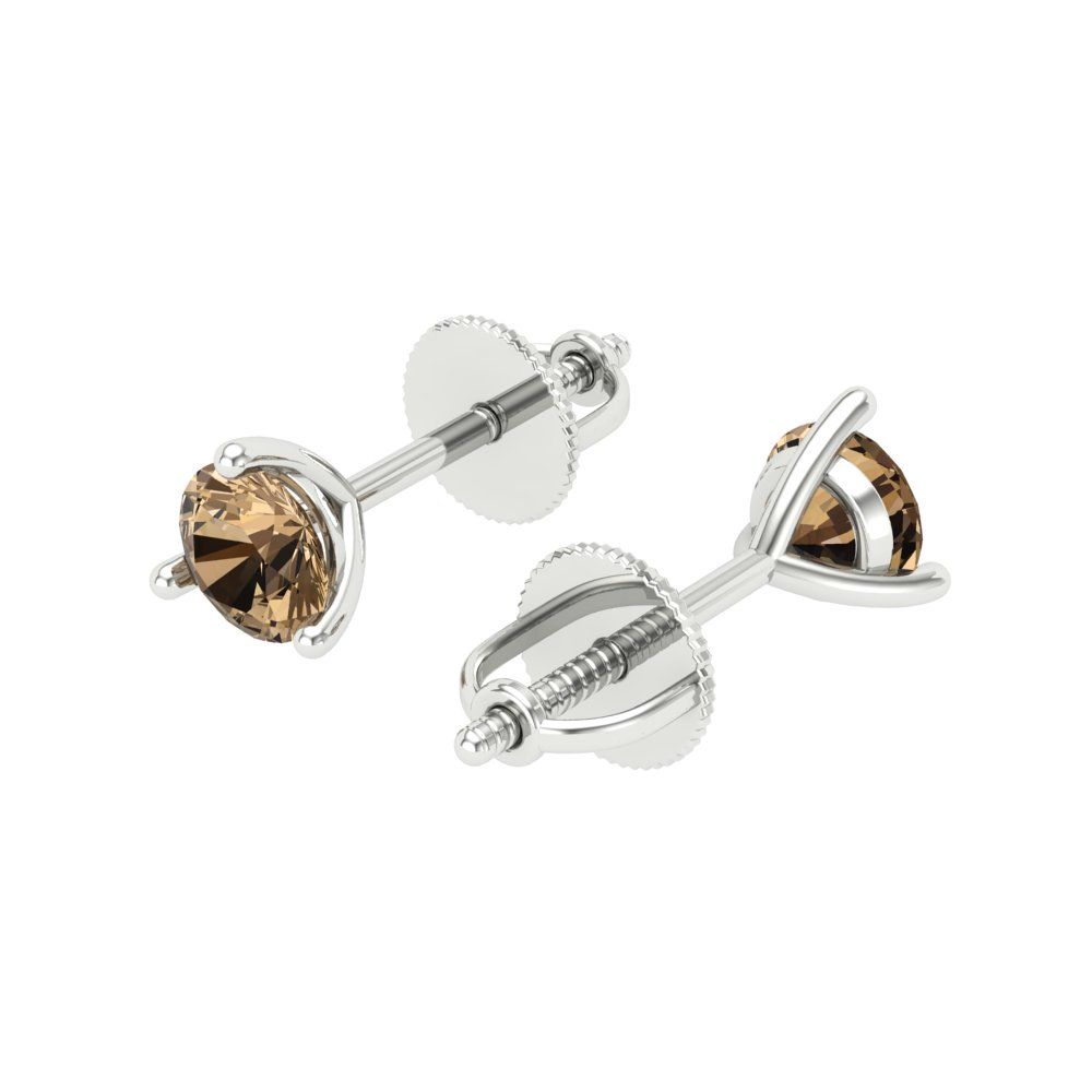 0.5 ctw Champagne Studs Earrings | 4.0mm Round Cut White Gold Screw back | April Birthstone