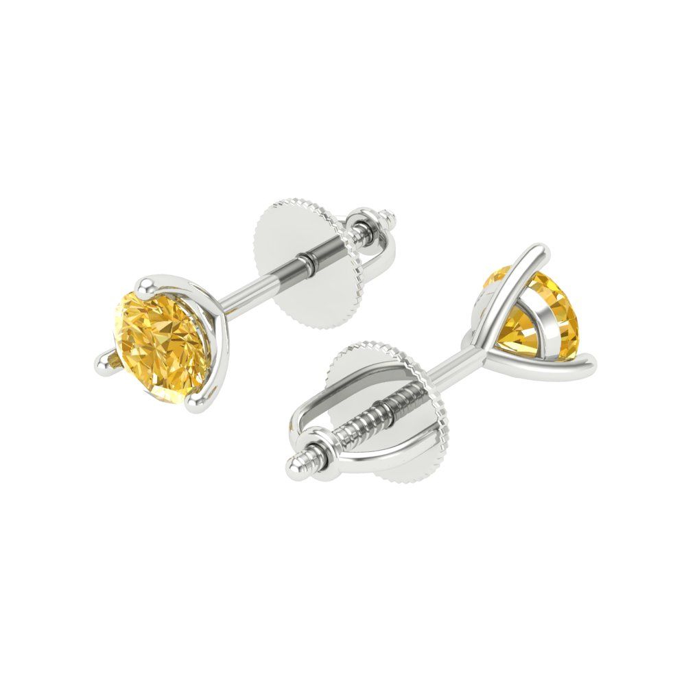 0.5 ctw Yellow Zirconia Studs Earrings | 4.0mm Round Cut White Gold Screw back | April Birthstone