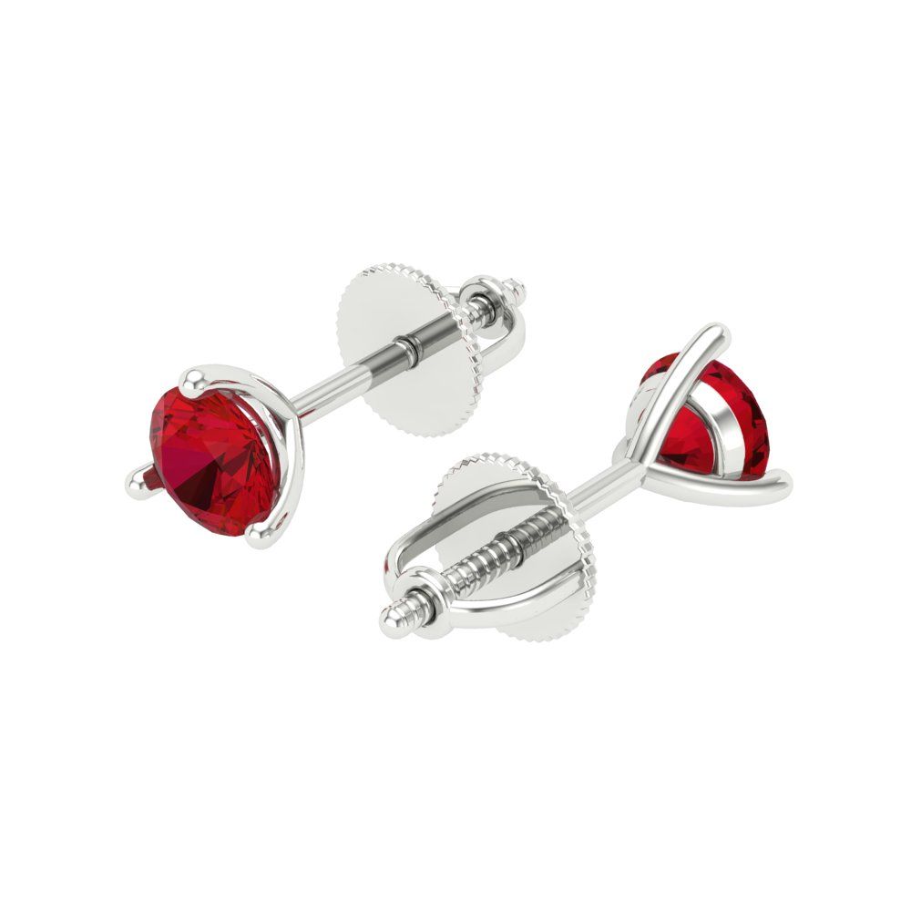 0.5 ctw Ruby Studs Earrings | 4.0mm Round Cut White Gold Screw back | July Birthstone
