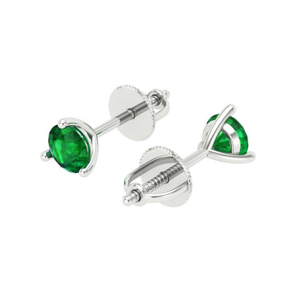 0.5 ctw Emerald Studs Earrings | 4.0mm Round Cut White Gold Screw back | May Birthstone