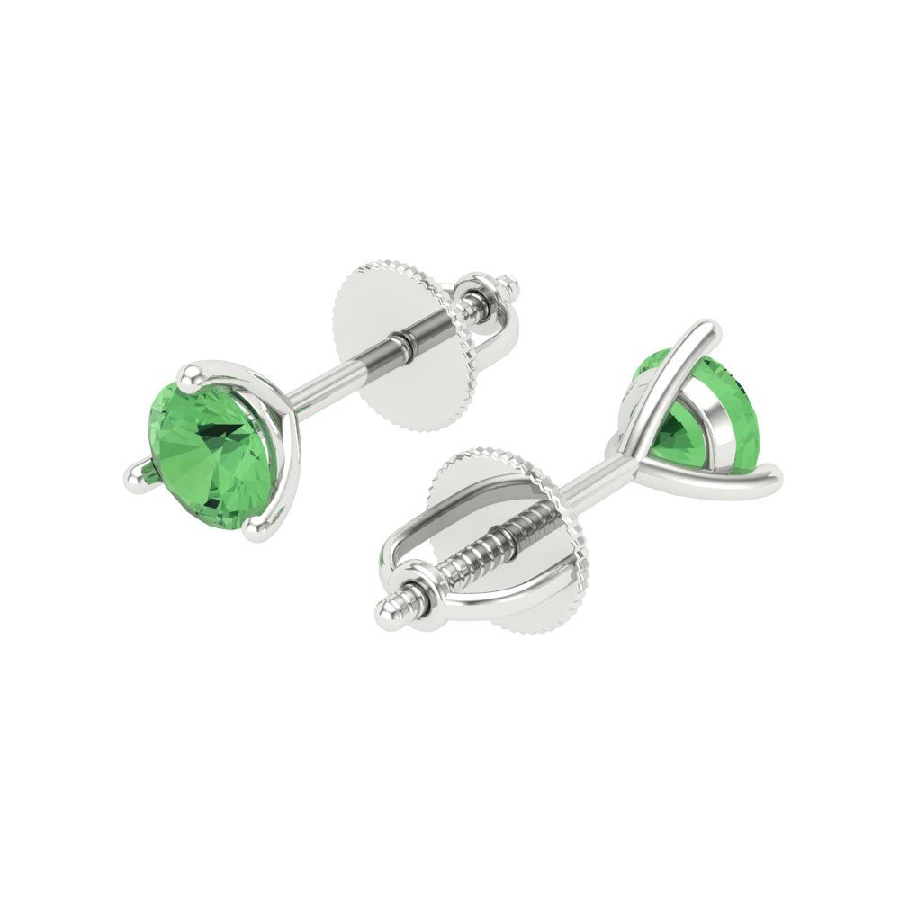 0.5 ctw Green Zirconia Studs Earrings | 4.0mm Round Cut White Gold Screw back | April Birthstone