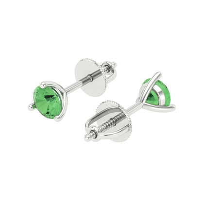 0.5 ctw Green Zirconia Studs Earrings | 4.0mm Round Cut White Gold Screw back | April Birthstone