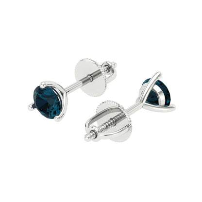 0.5 ctw London Blue Topaz Studs Earrings | 4.0mm Round Cut White Gold Screw back | December Birthstone