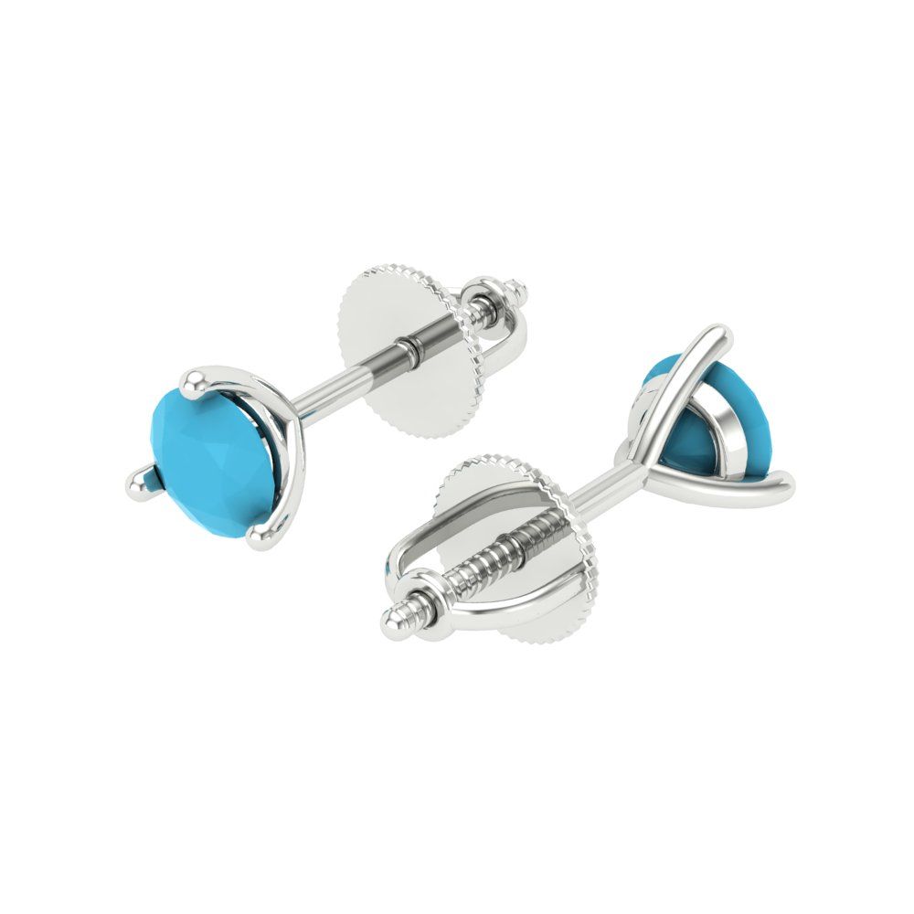 0.5 ctw Turquoise Studs Earrings | 4.0mm Round Cut White Gold Screw back | December Birthstone