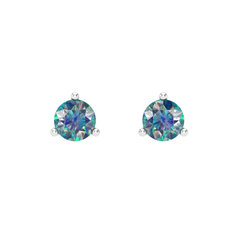 0.5 ctw Blue Moissanite Studs Earrings | 4.0mm Round Cut White Gold Screw back | April Birthstone