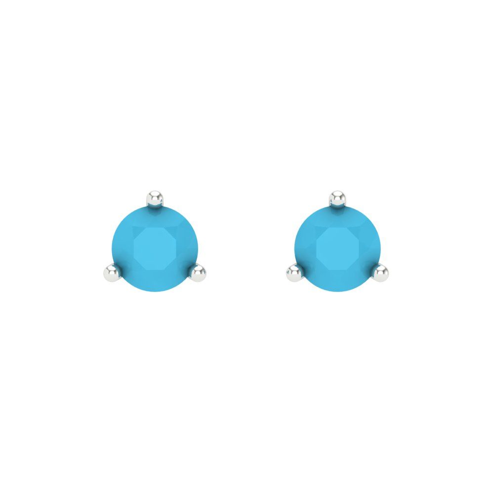 0.5 ctw Turquoise Studs Earrings | 4.0mm Round Cut White Gold Screw back | December Birthstone