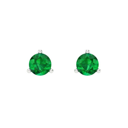 0.5 ctw Emerald Studs Earrings | 4.0mm Round Cut White Gold Screw back | May Birthstone