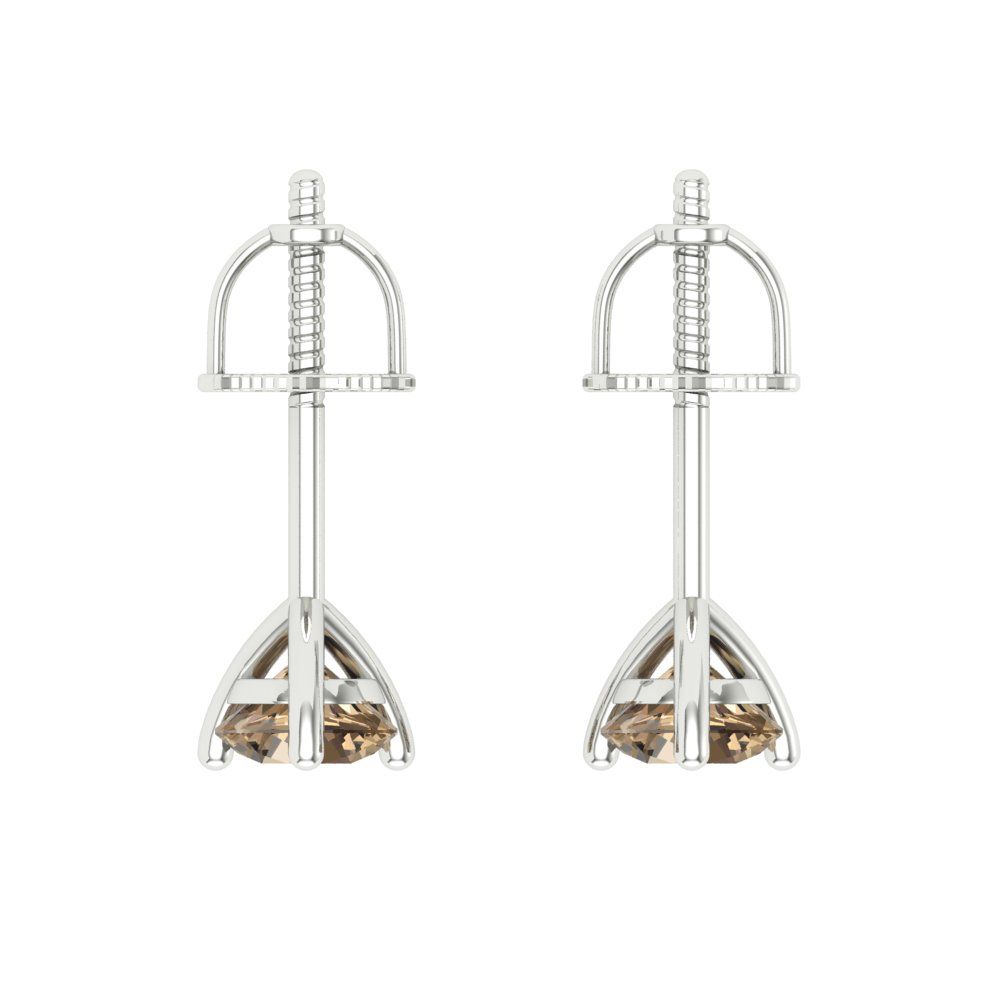 0.5 ctw Champagne Studs Earrings | 4.0mm Round Cut White Gold Screw back | April Birthstone
