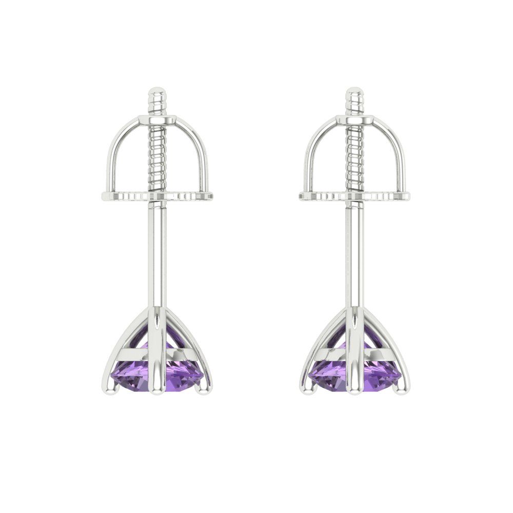 0.5 ctw Alexandrite Studs Earrings | 4.0mm Round Cut White Gold Screw back | June Birthstone