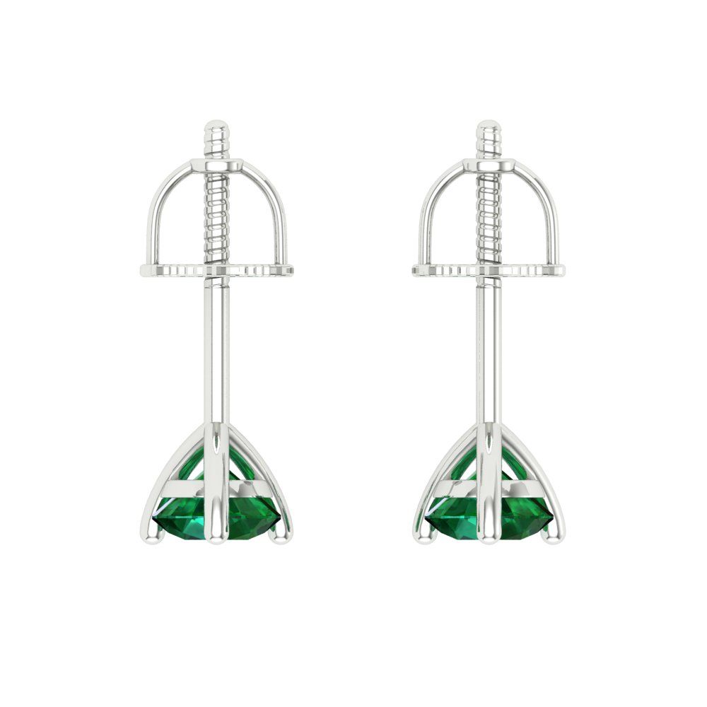0.5 ctw Emerald Studs Earrings | 4.0mm Round Cut White Gold Screw back | May Birthstone
