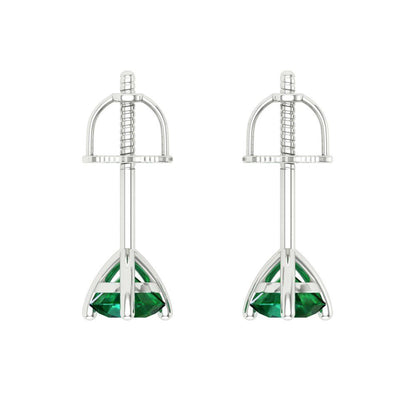 0.5 ctw Emerald Studs Earrings | 4.0mm Round Cut White Gold Screw back | May Birthstone