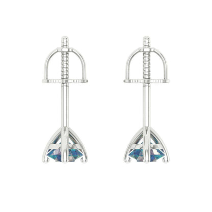 0.5 ctw Blue Moissanite Studs Earrings | 4.0mm Round Cut White Gold Screw back | April Birthstone