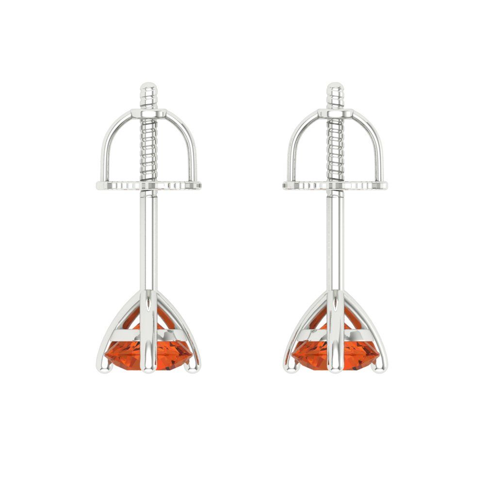 0.5 ctw Red Zirconia Studs Earrings | 4.0mm Round Cut White Gold Screw back | April Birthstone