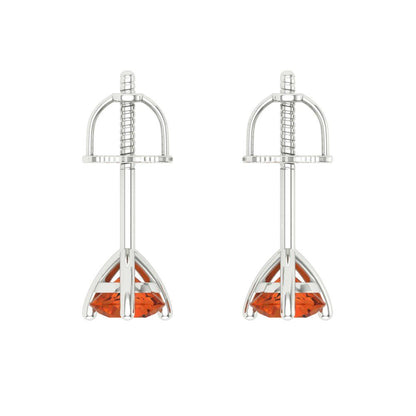 0.5 ctw Red Zirconia Studs Earrings | 4.0mm Round Cut White Gold Screw back | April Birthstone