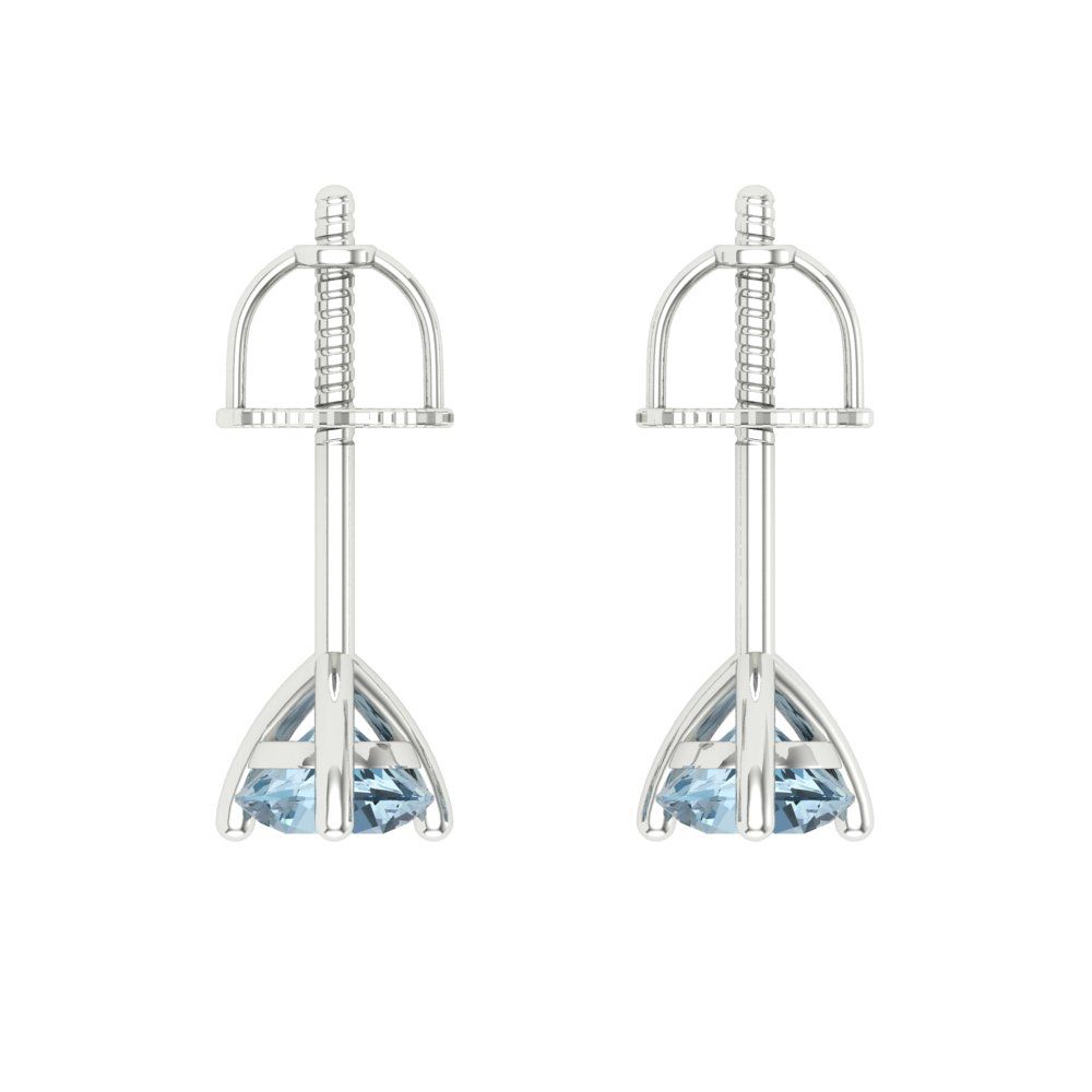 0.5 ctw Aquamarine Studs Earrings | 4.0mm Round Cut White Gold Screw back | March Birthstone