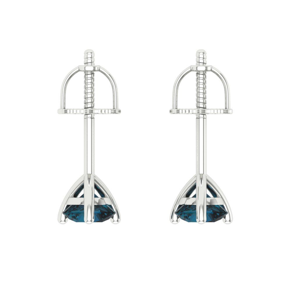 0.5 ctw London Blue Topaz Studs Earrings | 4.0mm Round Cut White Gold Screw back | December Birthstone