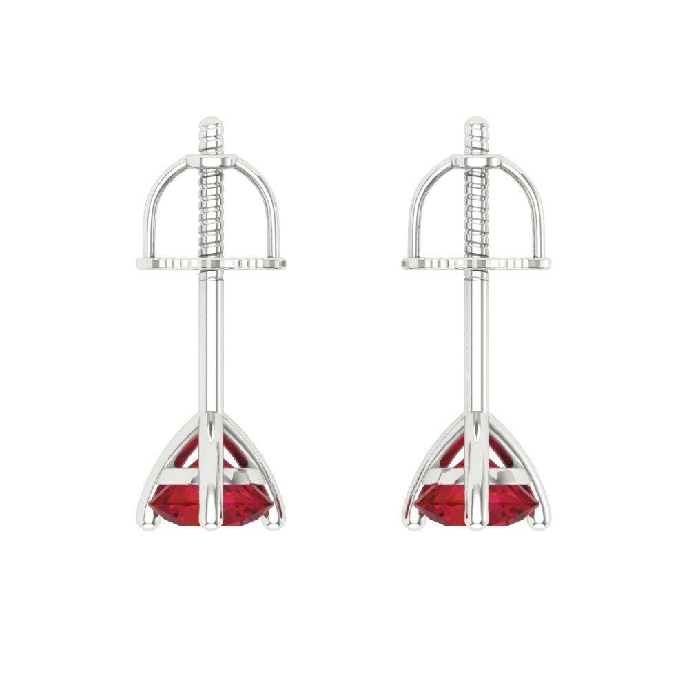 0.5 ctw Ruby Studs Earrings | 4.0mm Round Cut White Gold Screw back | July Birthstone