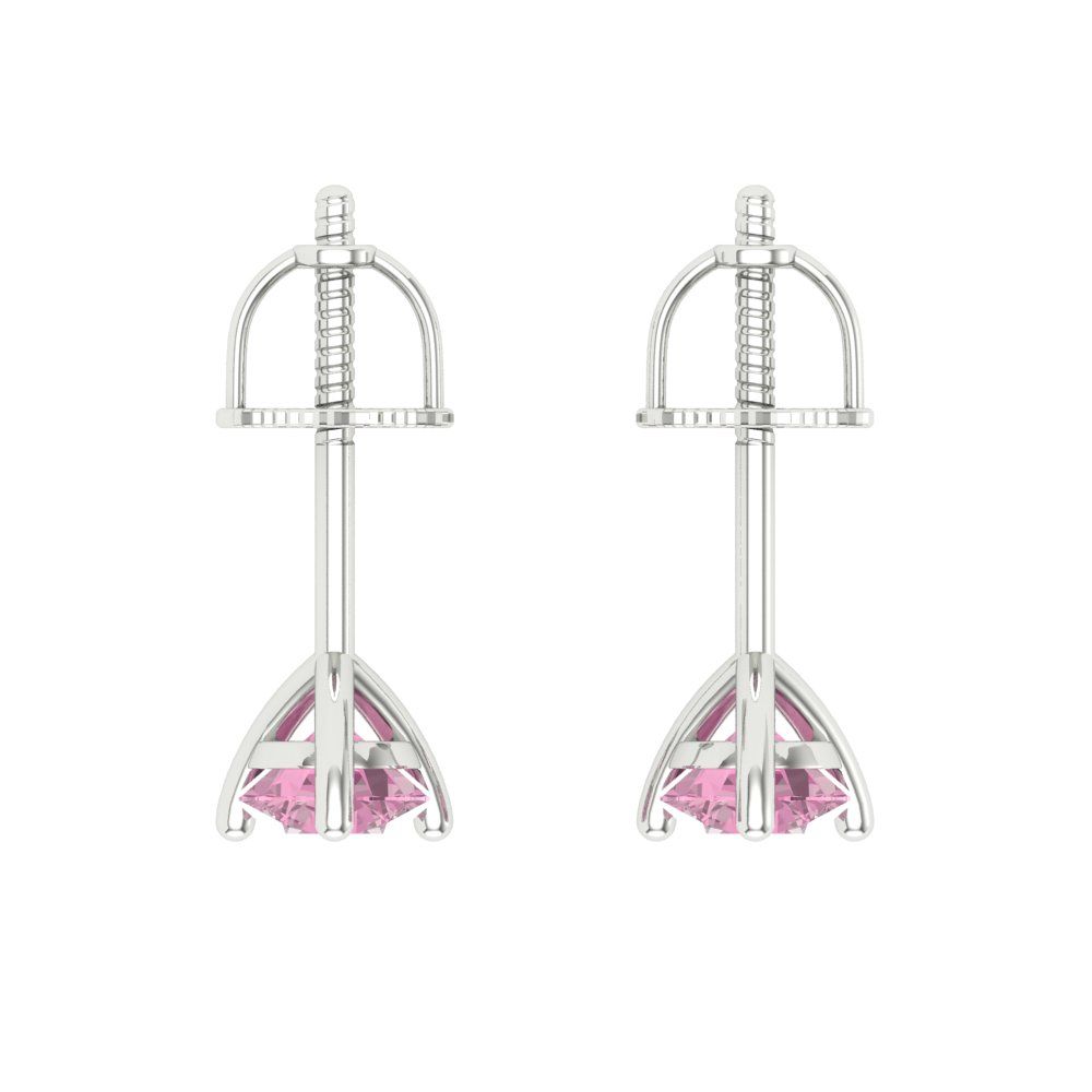0.5 ctw Pink Zirconia Studs Earrings | 4.0mm Round Cut White Gold Screw back | April Birthstone