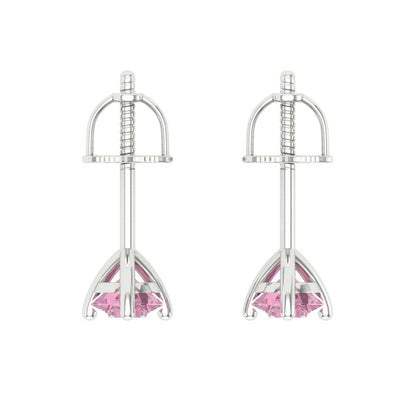 0.5 ctw Pink Zirconia Studs Earrings | 4.0mm Round Cut White Gold Screw back | April Birthstone