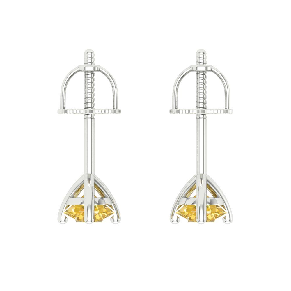 0.5 ctw Citrine Studs Earrings | 4.0mm Round Cut White Gold Screw back | November Birthstone