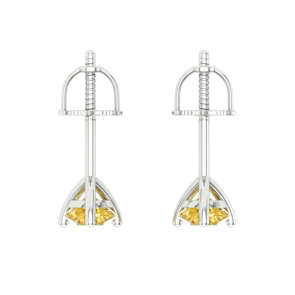 0.5 ctw Yellow Zirconia Studs Earrings | 4.0mm Round Cut White Gold Screw back | April Birthstone