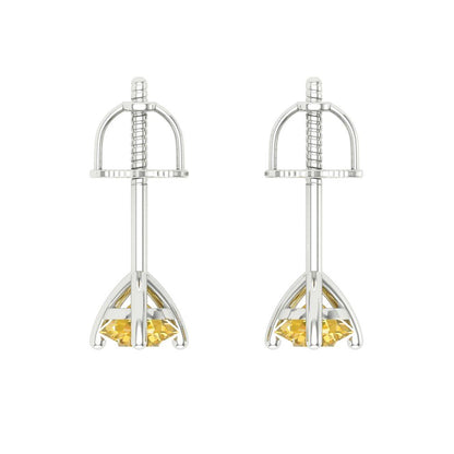 0.5 ctw Yellow Zirconia Studs Earrings | 4.0mm Round Cut White Gold Screw back | April Birthstone