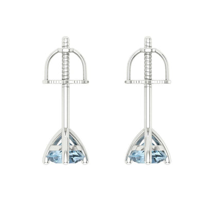 0.5 ctw Blue Zirconia Studs Earrings | 4.0mm Round Cut White Gold Screw back | April Birthstone