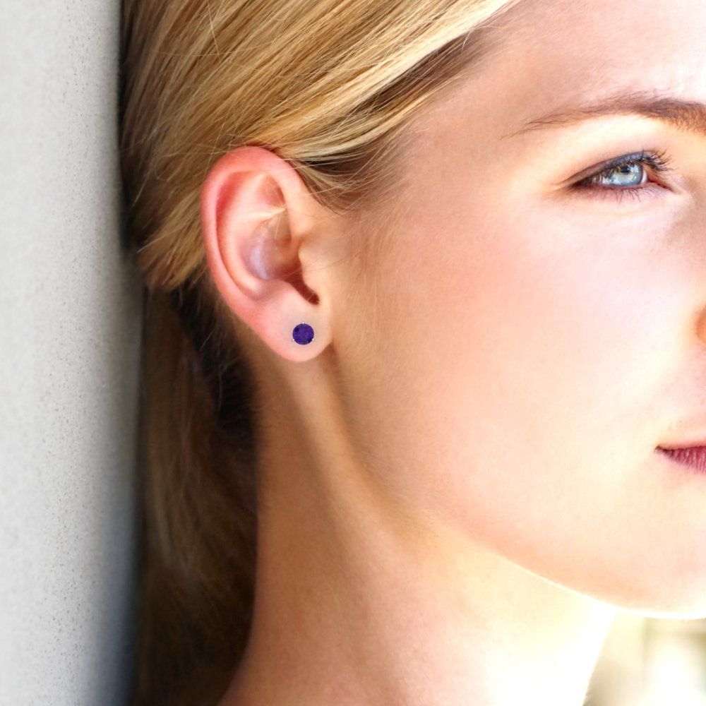 0.5 ctw Amethyst Studs Earrings | 4.0mm Round Cut White Gold Screw back | February Birthstone
