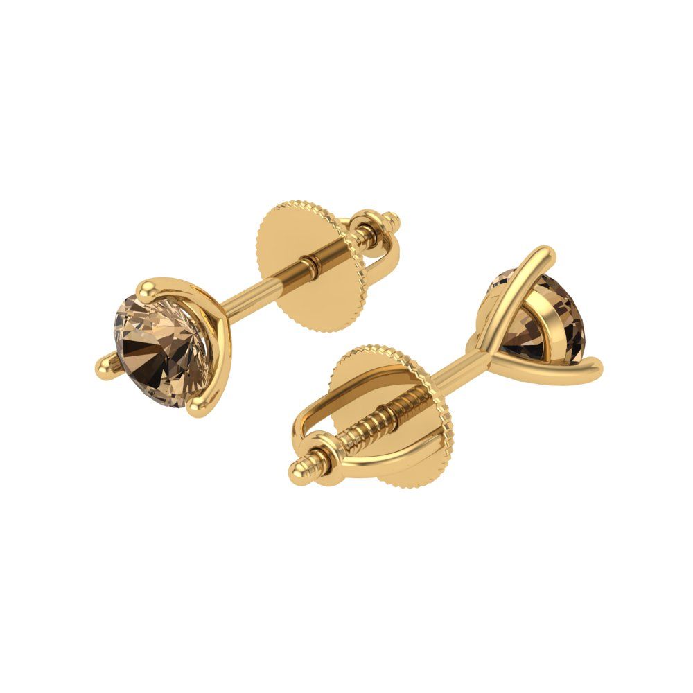 0.5 ctw Champagne Studs Earrings | 4.0mm Round Cut White Gold Screw back | April Birthstone