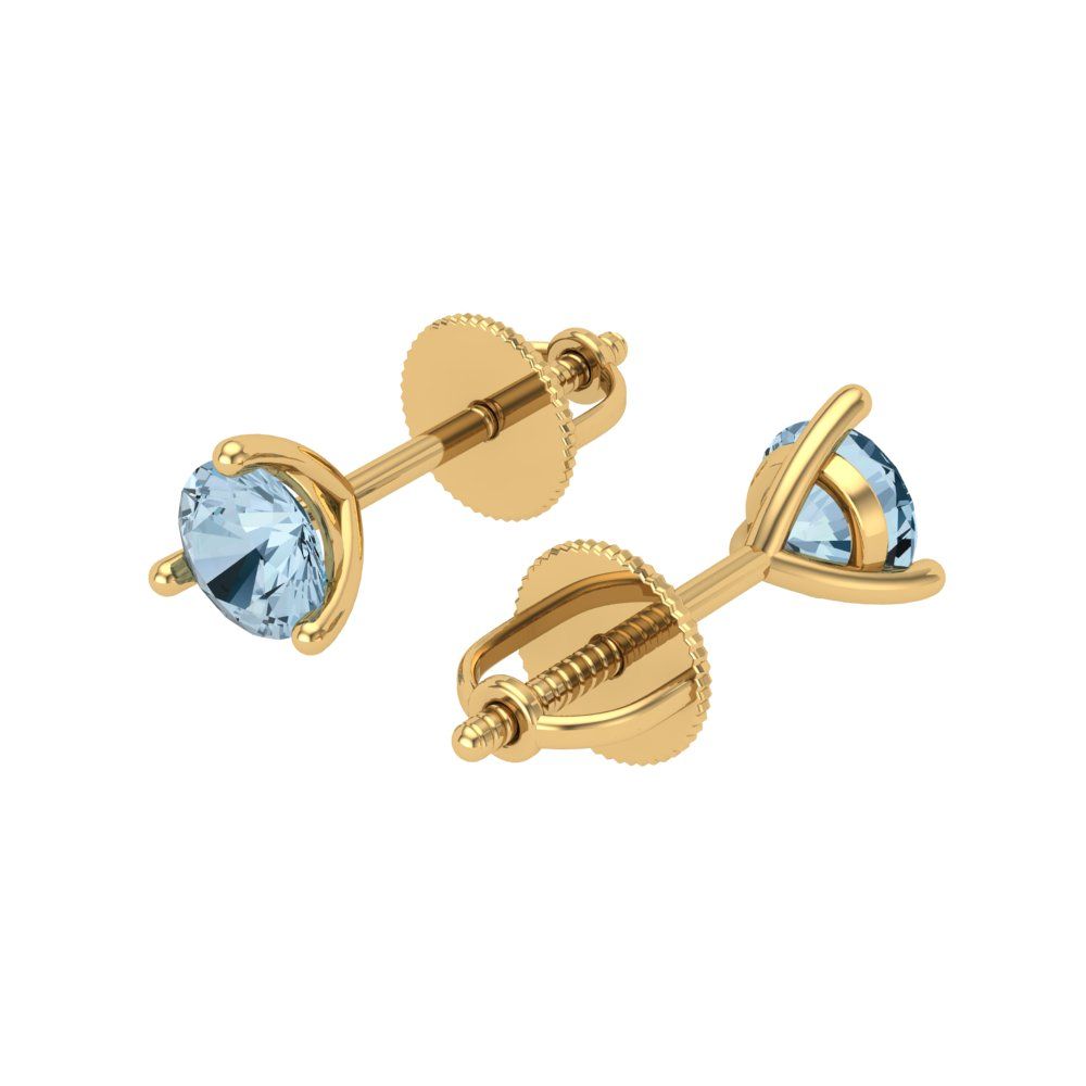0.5 ctw Aquamarine Studs Earrings | 4.0mm Round Cut White Gold Screw back | March Birthstone