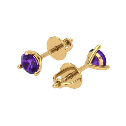 0.5 ctw Amethyst Studs Earrings | 4.0mm Round Cut White Gold Screw back | February Birthstone