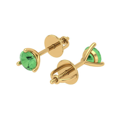 0.5 ctw Green Zirconia Studs Earrings | 4.0mm Round Cut White Gold Screw back | April Birthstone