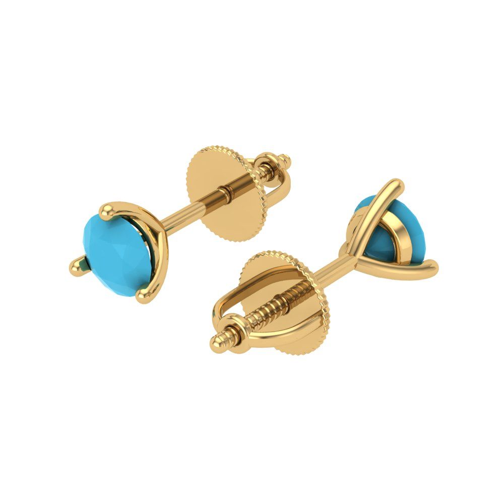 0.5 ctw Turquoise Studs Earrings | 4.0mm Round Cut White Gold Screw back | December Birthstone