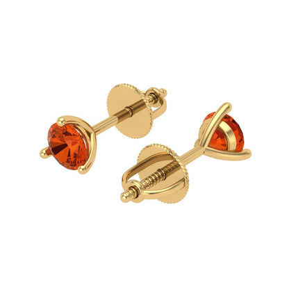 0.5 ctw Red Zirconia Studs Earrings | 4.0mm Round Cut White Gold Screw back | April Birthstone