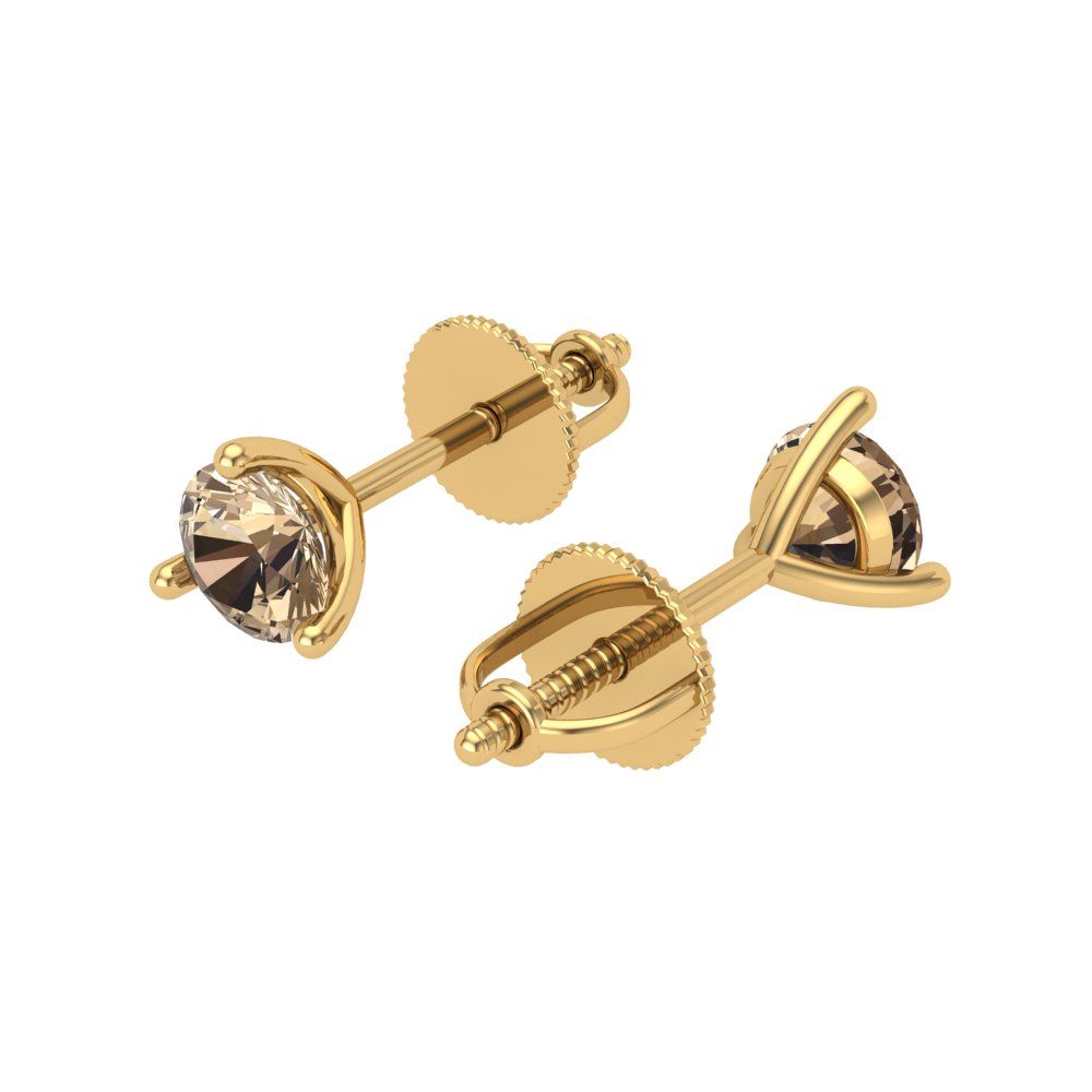 0.5 ctw Yellow Moissanite Studs Earrings | 4.0mm Round Cut White Gold Screw back | April Birthstone