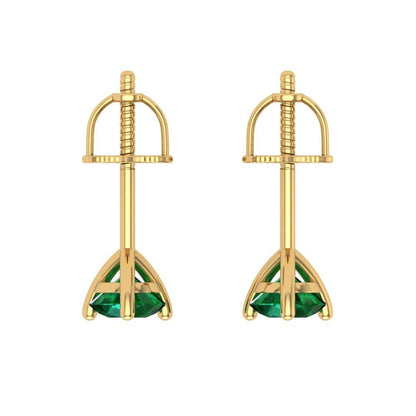 0.5 ctw Emerald Studs Earrings | 4.0mm Round Cut White Gold Screw back | May Birthstone