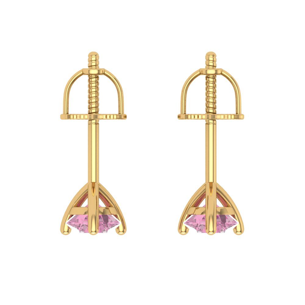 0.5 ctw Pink Zirconia Studs Earrings | 4.0mm Round Cut White Gold Screw back | April Birthstone